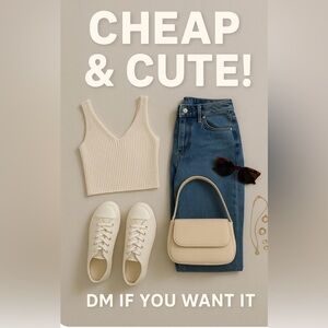 Stylish Cream Crop Top and Denim Jeans Set